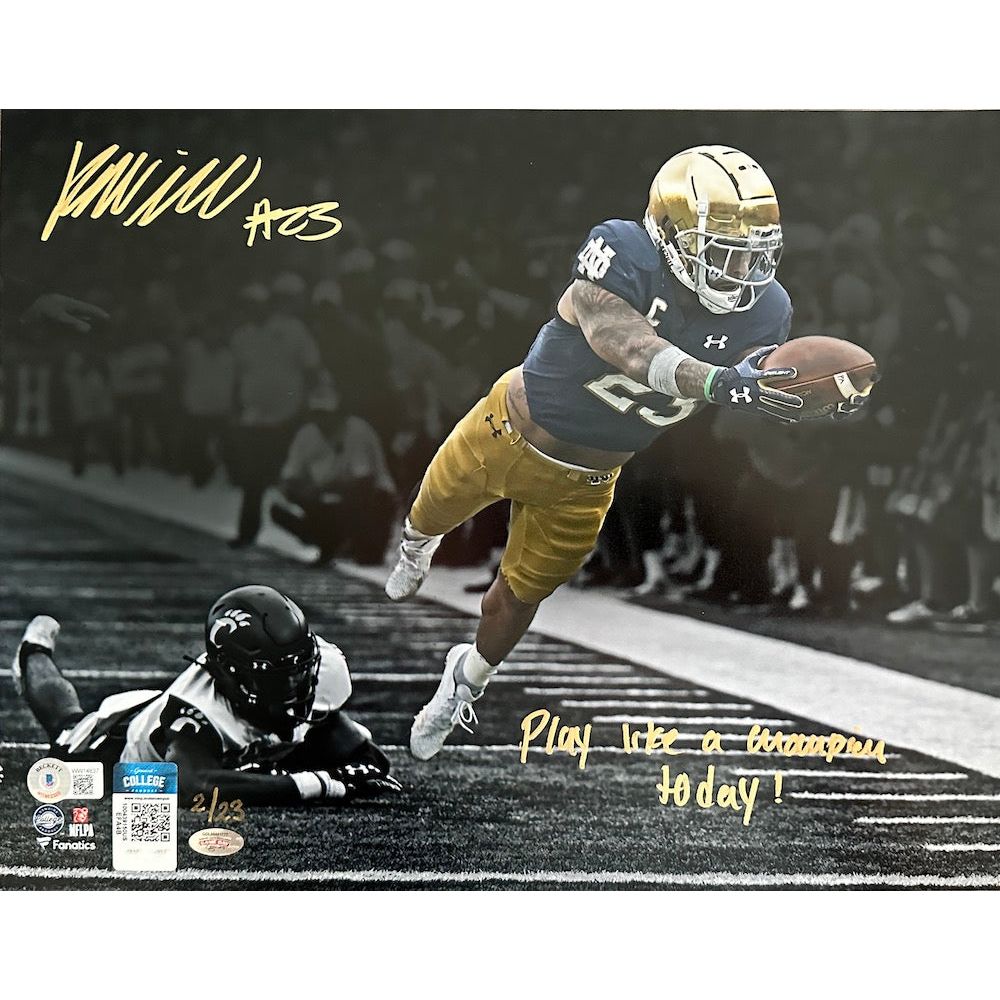 Kyren Williams Autographed (in gold ink) & Inscribed "Play Like a Champion Today" 11" x 14" Photo Beckett / GDL LE 23