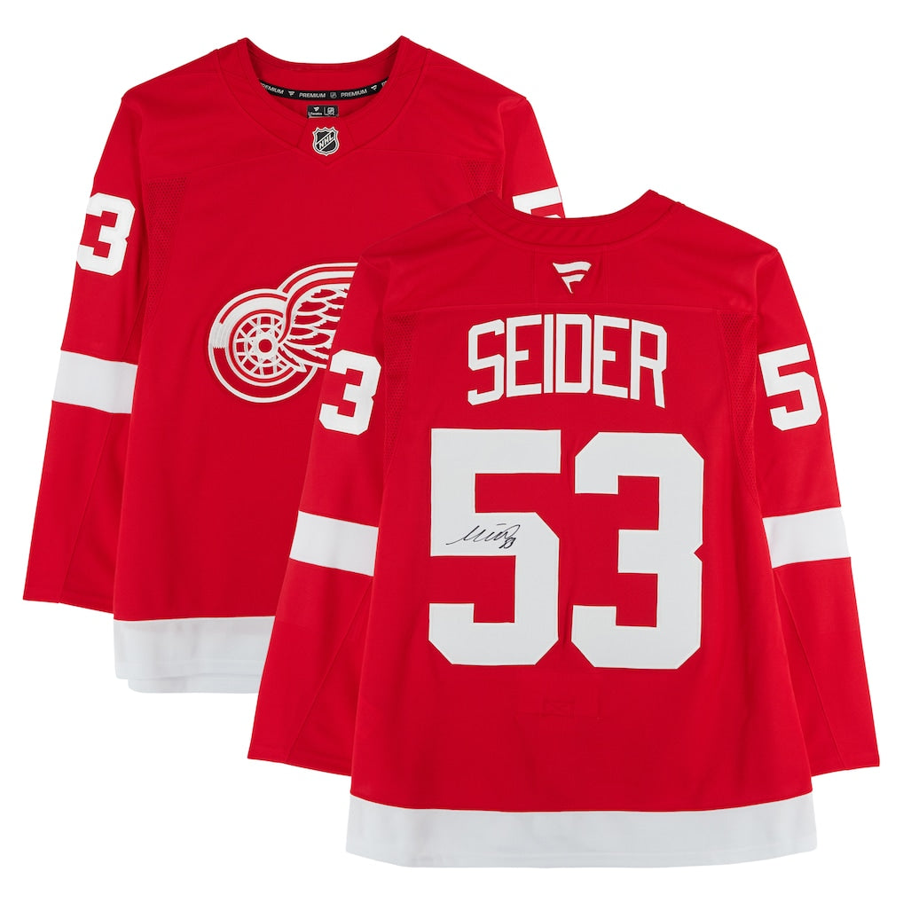 Moritz Seider Autographed Detroit Red Wings Red Fanatics Breakaway Jersey Fanatics