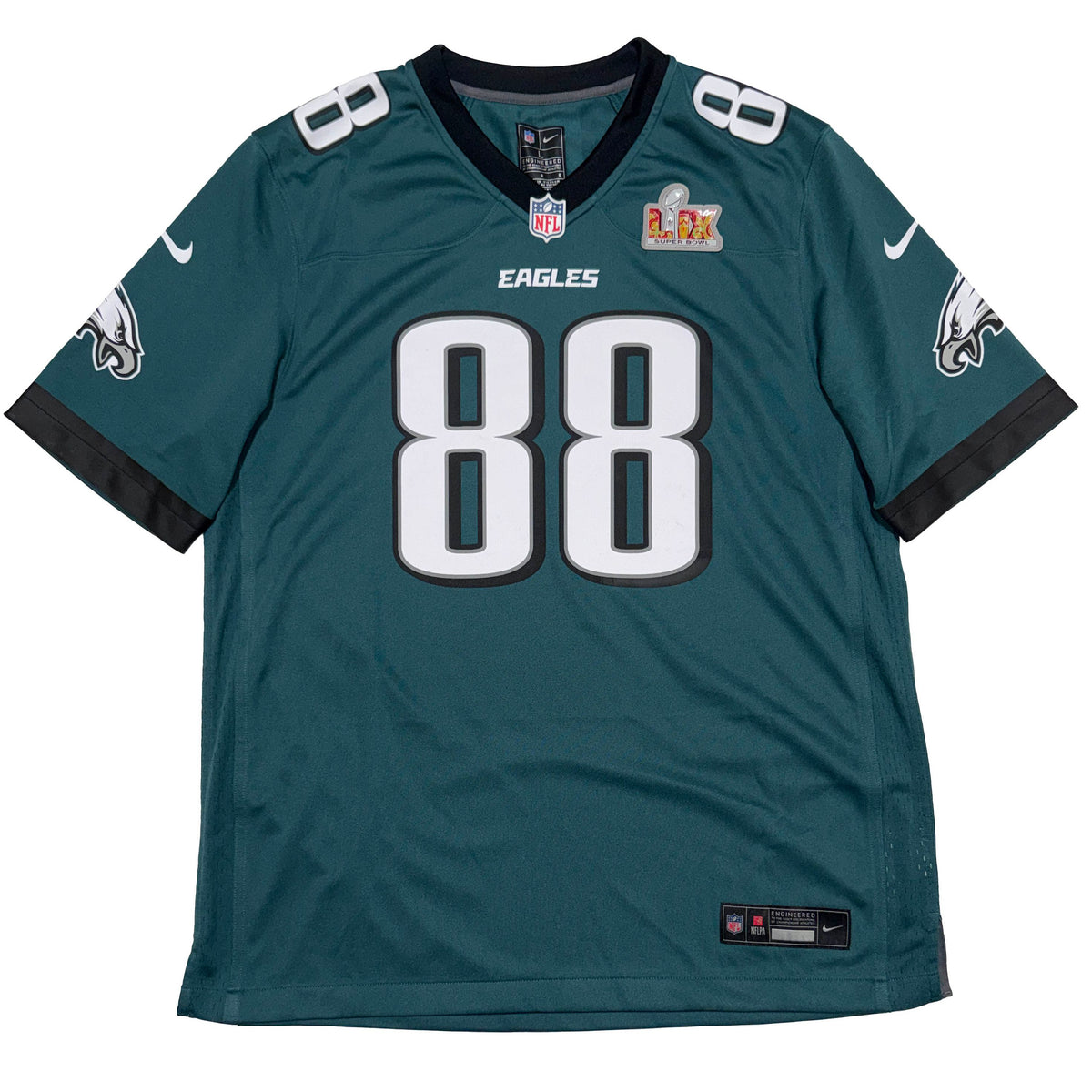 Dallas Goedert Autographed Philadelphia Eagles Nike Midnight Green Game Jersey with Super Bowl LIX Patch Fanatics