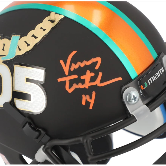 VINNY TESTAVERDE Autographed Miami Hurricanes Turnover Chain Mini Helmet FANATICS