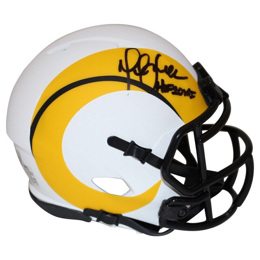 MARSHALL FAULK Autographed "HOF '20XI" Rams Lunar Mini Speed Helmet FANATICS