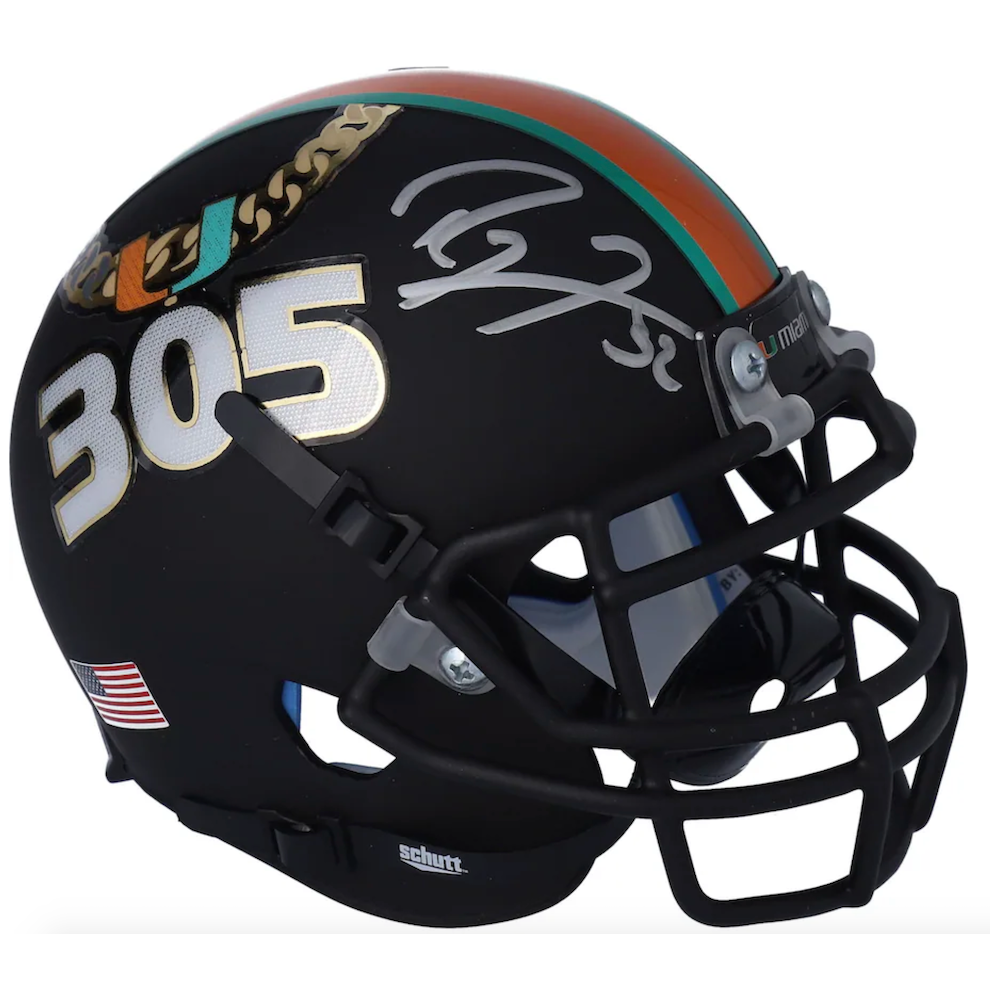 Ray Lewis Autographed Miami Hurricanes Turnover Chain Schutt Mini Helmet Fanatics