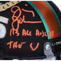 JIMMY JOHNSON Autographed Miami Hurricanes Turnover Chain Schutt Mini Helmet FANATICS