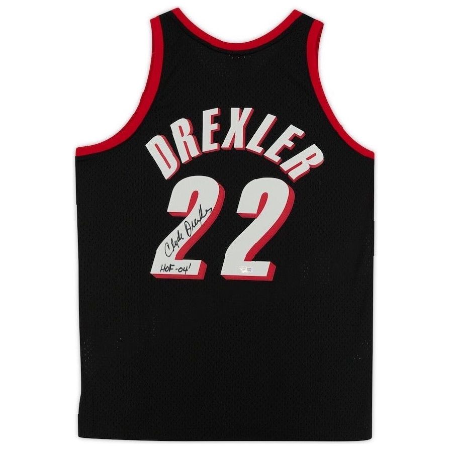 CLYDE DREXLER Autographed "HOF '04" Portland Trail Blazers Black Jersey FANATICS