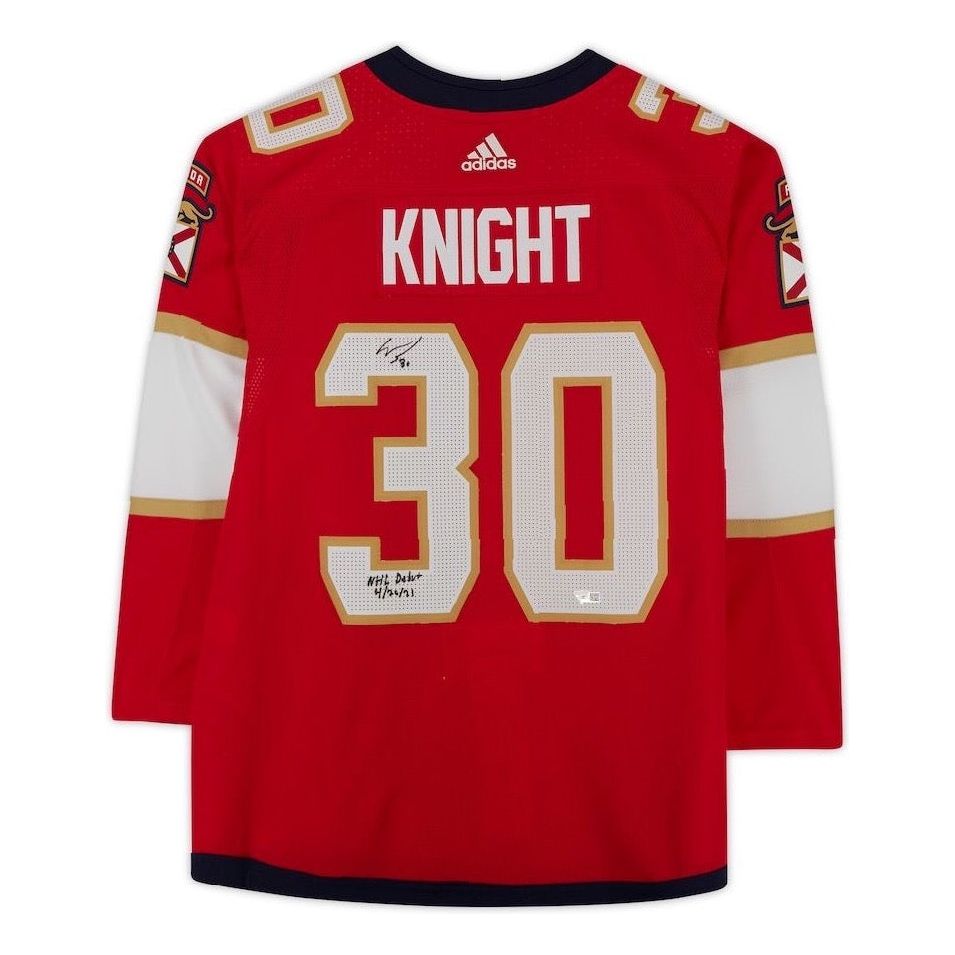 SPENCER KNIGHT Autographed Florida Panthers "NHL Debut 4/20/21" Authentic Jersey FANATICS