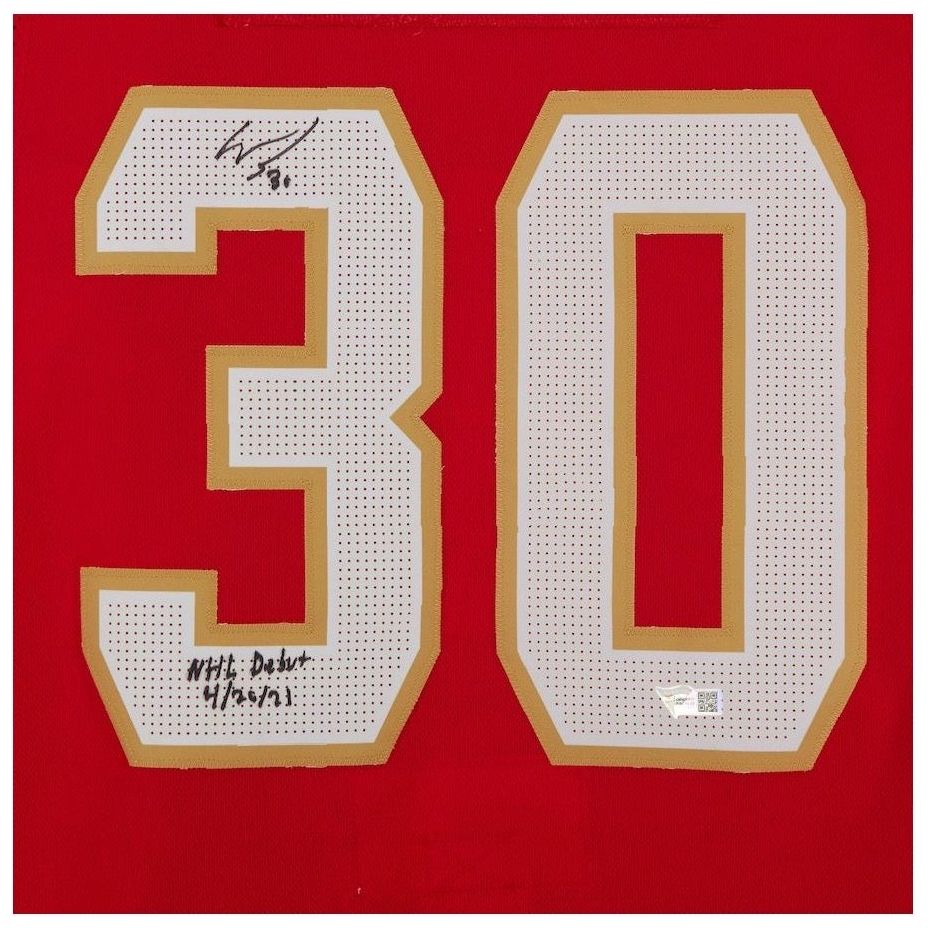 SPENCER KNIGHT Autographed Florida Panthers "NHL Debut 4/20/21" Authentic Jersey FANATICS