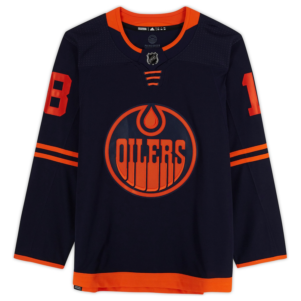 ZACH HYMAN Autographed Edmonton Oilers Authentic Navy Alt. Jersey FANATICS