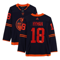 ZACH HYMAN Autographed Edmonton Oilers Authentic Navy Alt. Jersey FANATICS