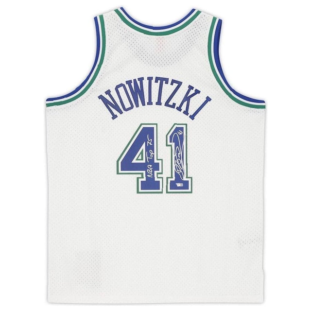 DIRK NOWITZKI Autographed "NBA Top 75" Dallas Mavericks 1998 White Nike Jersey FANATICS