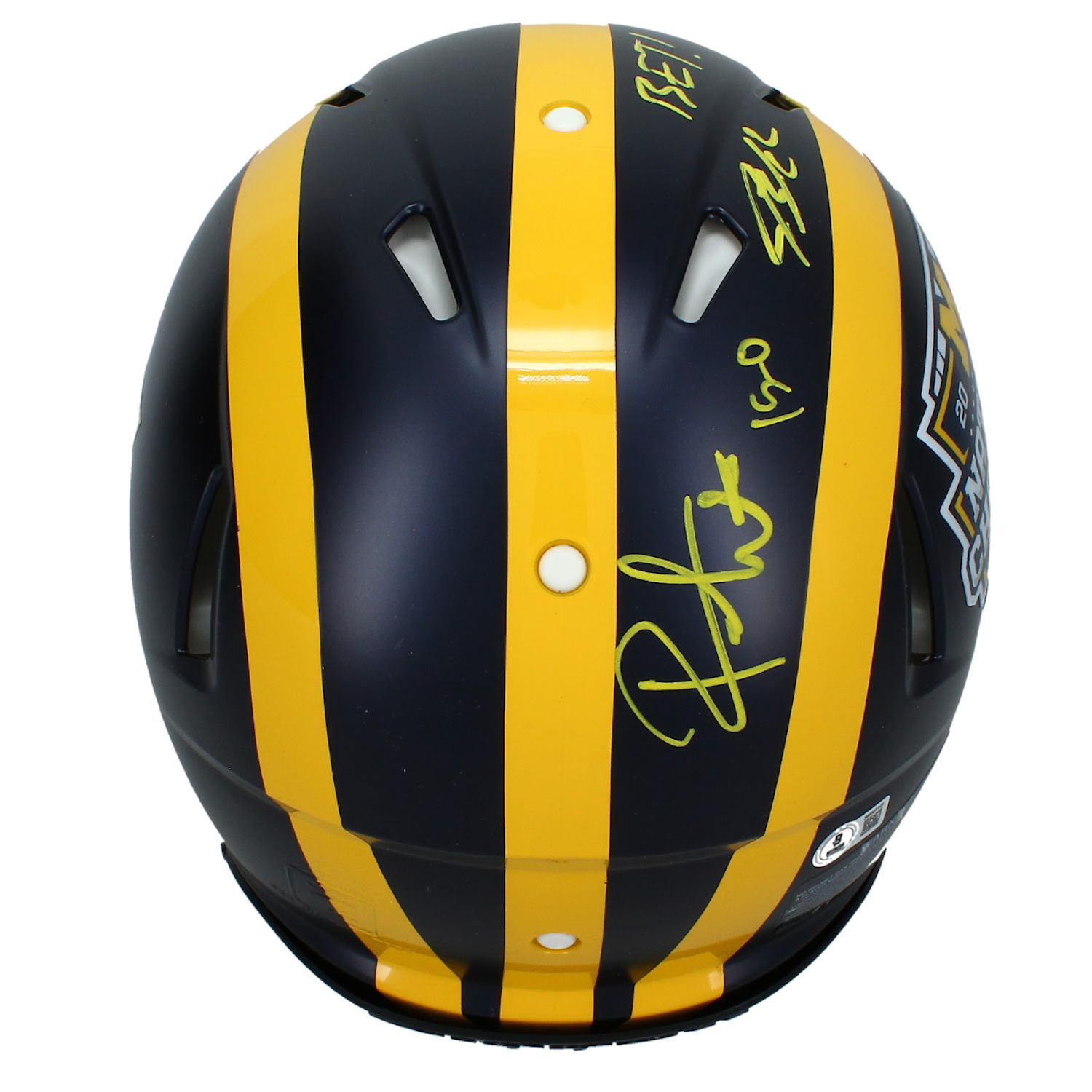 J.J. McCarthy, Blake Corum and Roman Wilson Autographed Michigan Wolverines Champs Helmet Beckett