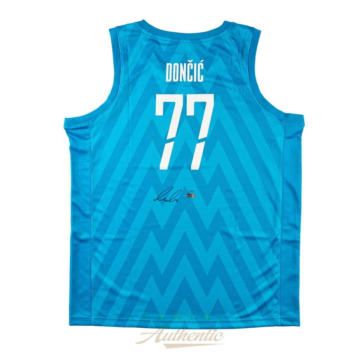 Luka Doncic Autographed Blue Slovenia Nat'l Team Swingman Jersey LE 177 Panini