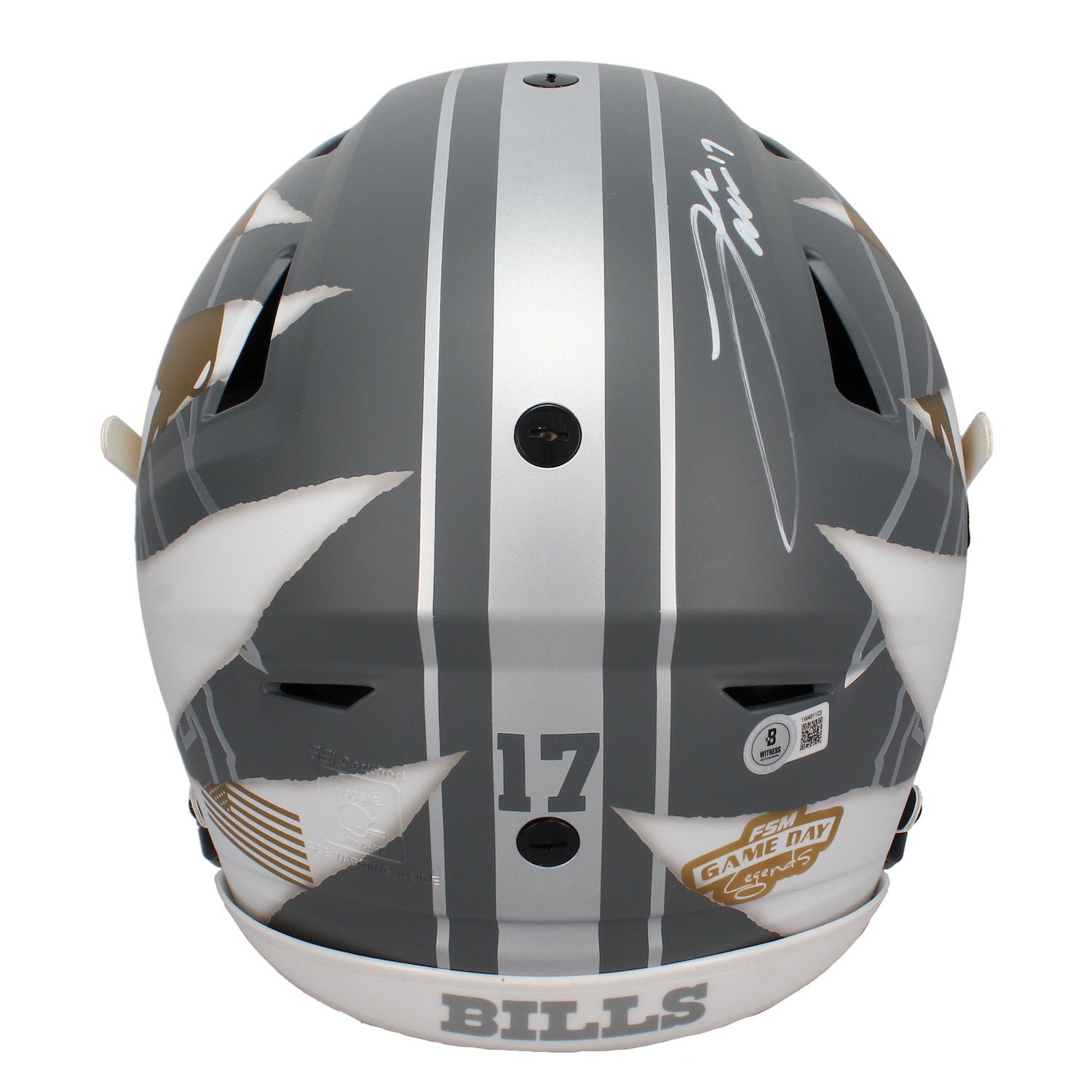 Josh Allen Autographed Ripped Bills Authentic Speed Flex Slate Helmet Beckett