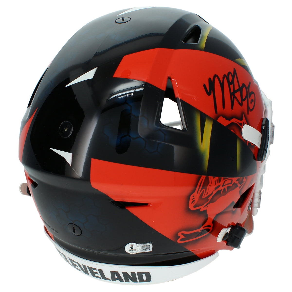 Myles Garrett Autographed Los Angeles Rams/Cleveland Browns Black/Orange Custom Painted RIPPED Speedflex Authentic Helmet Beckett
