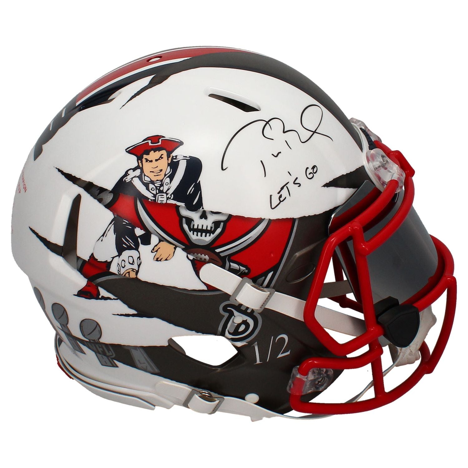 Tom Brady Autographed "Lets Go" Bucs / Patriots Ripped Speed Helmet Beckett LE