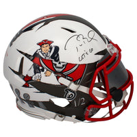 Tom Brady Autographed "Lets Go" Bucs / Patriots Ripped Speed Helmet Beckett LE