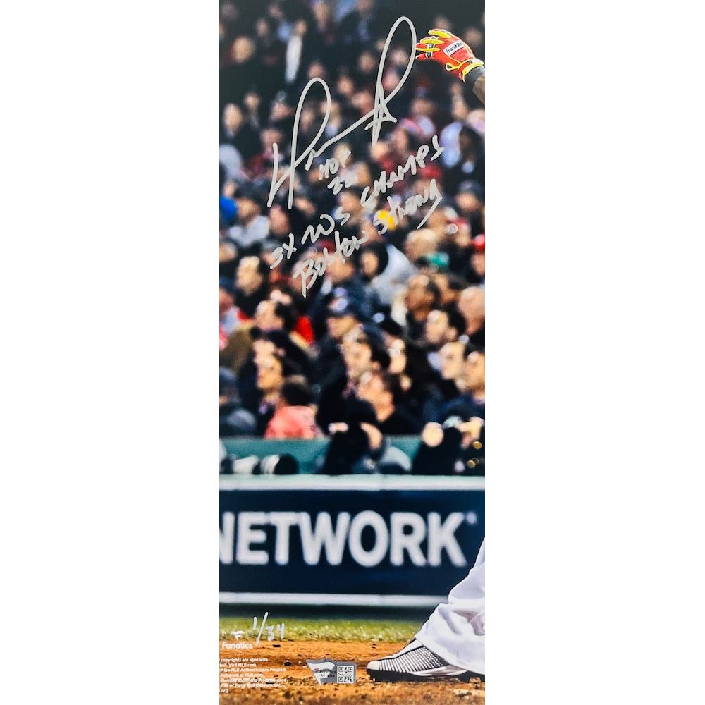 DAVID ORTIZ Autographed Boston Red Sox"3x WS Champs, HOF 22" 16" x 20" Photo FANATICS LE 1/34
