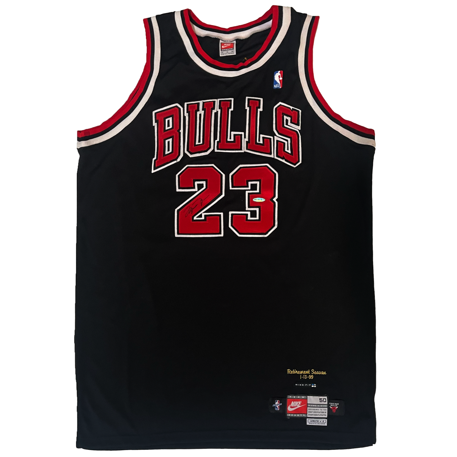 Michael Jordan Autographed Chicago Bulls Retirement Ed. Black Nike Jersey UDA