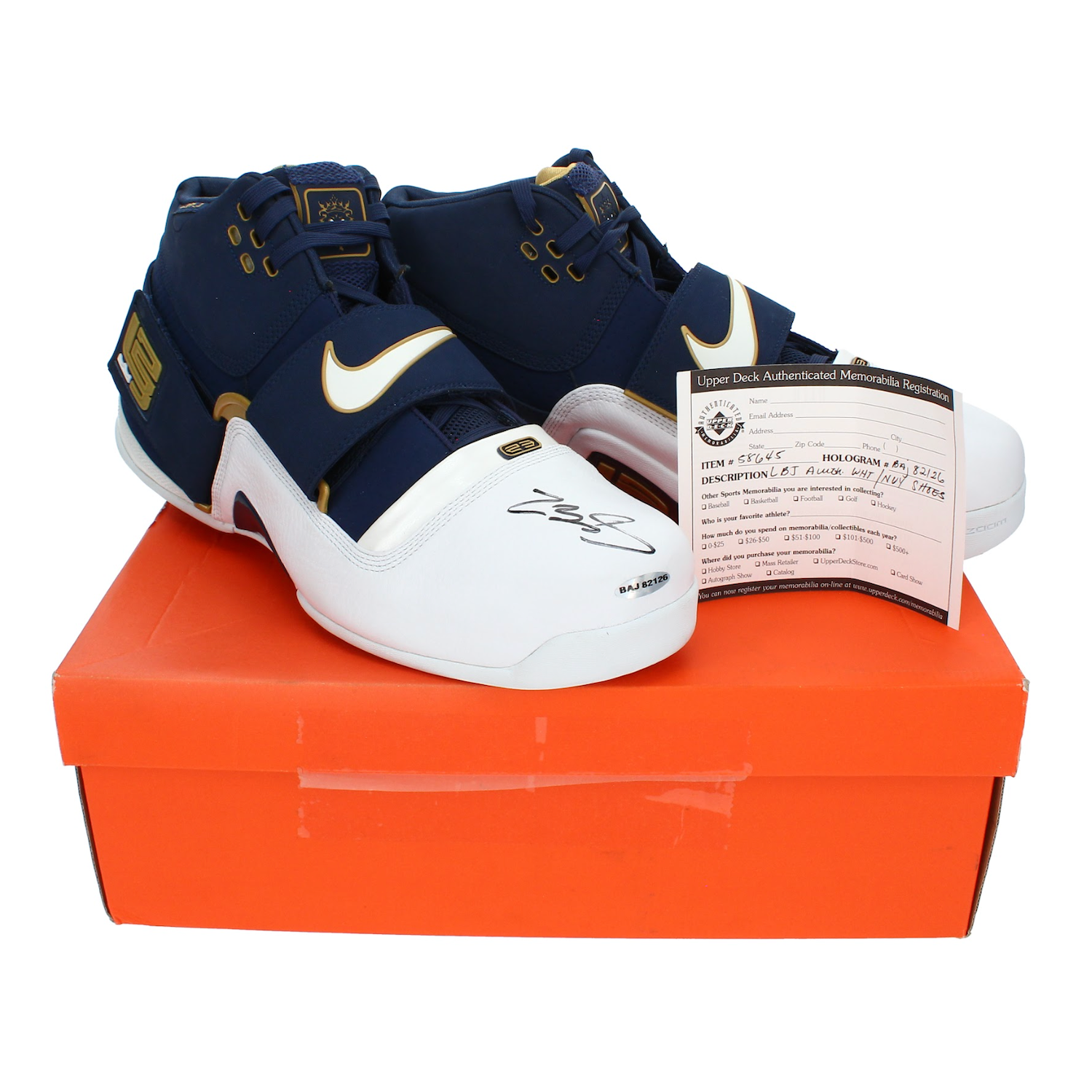 Lebron James Autographed Navy Blue / White Nike LeBron Soldier Nine UDA