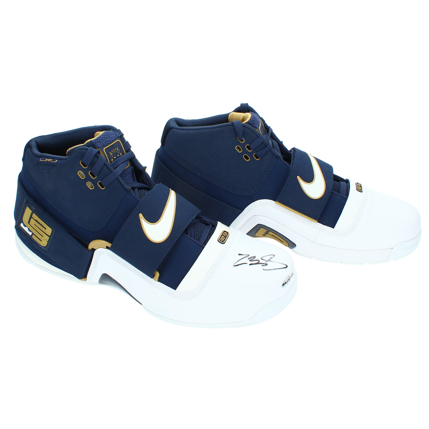 Lebron James Autographed Navy Blue / White Nike LeBron Soldier Nine UDA