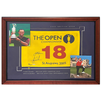 Tiger Woods / Jack Nicklaus Autographed Framed 2005 British Open Flag UDA LE 100