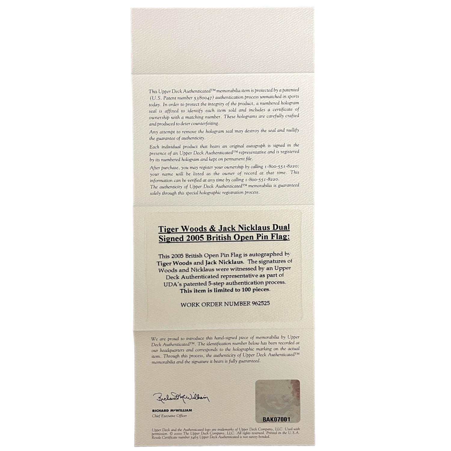 Tiger Woods / Jack Nicklaus Autographed Framed 2005 British Open Flag UDA LE 100