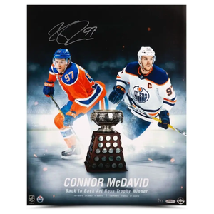 Connor McDavid Autographed "Back to Back Art Ross" 16" x 20" Photo UDA LE 97
