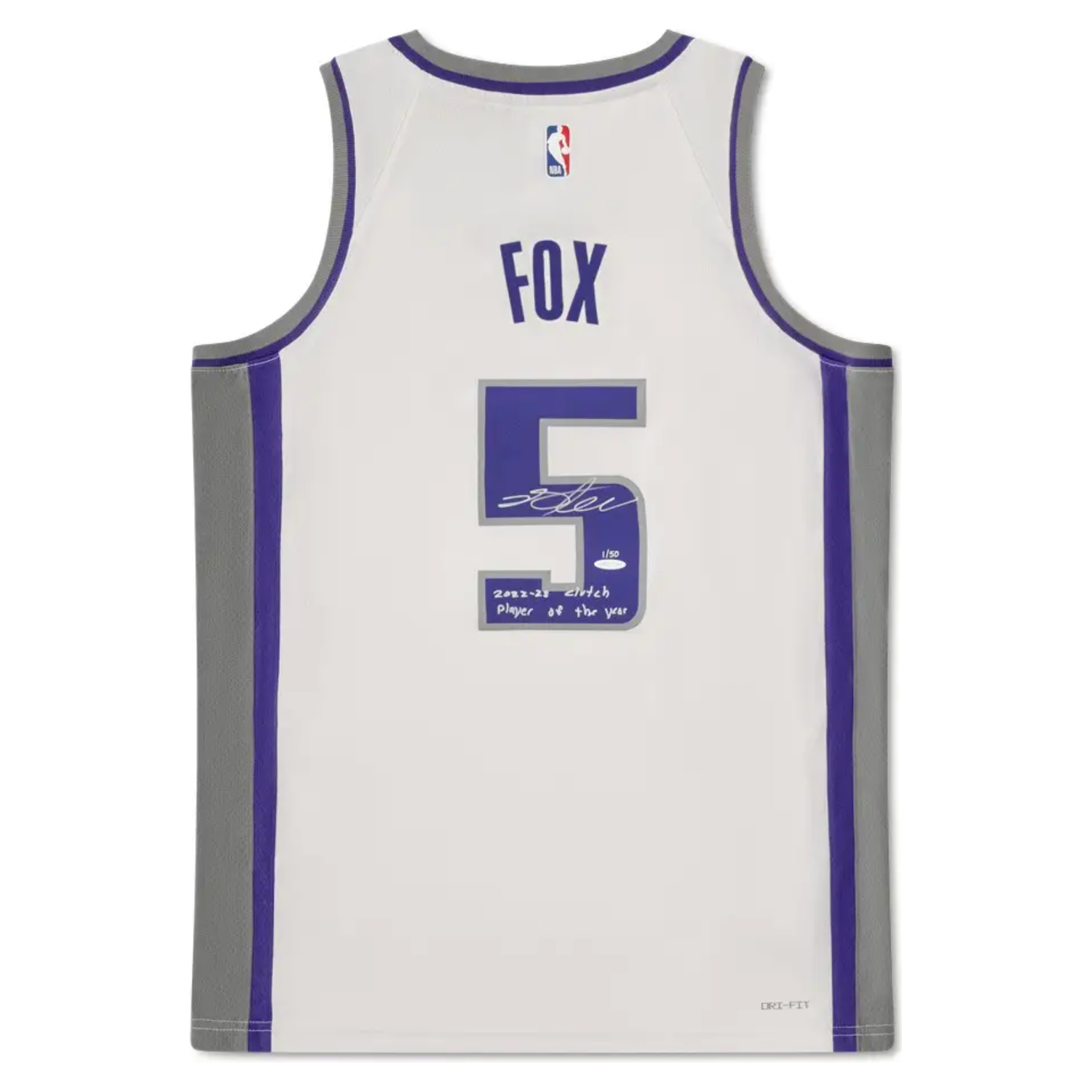 De'Aaron Fox Autographed 'Clutch POTY' Sacramento Kings Nike White Jersey UDA LE 1/50
