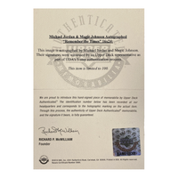 MICHAEL JORDAN / MAGIC JOHNSON Autographed 16" x 24" Framed Photo UDA LE 33/100