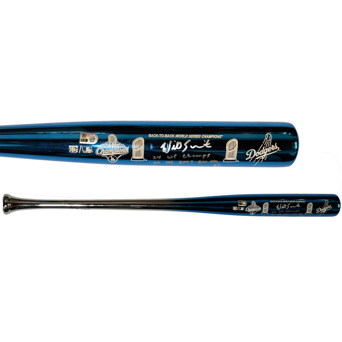 Will Smith Autographed/Multi-Inscribed Los Angeles Dodgers Back to Back World Series Champions Chrome Logo Bat LE 5/5 Fanatics