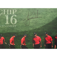 Tiger Woods Autographed "Chip at 16" Framed 41" x 20" Photograph UDA LE 116