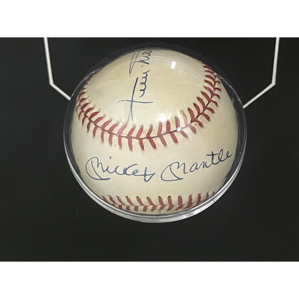 Mickey Mantle, Willie Mays & Duke Snyder Auto Baseball / Photo Display PSA/DNA