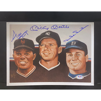 Mickey Mantle, Willie Mays & Duke Snyder Auto Baseball / Photo Display PSA/DNA