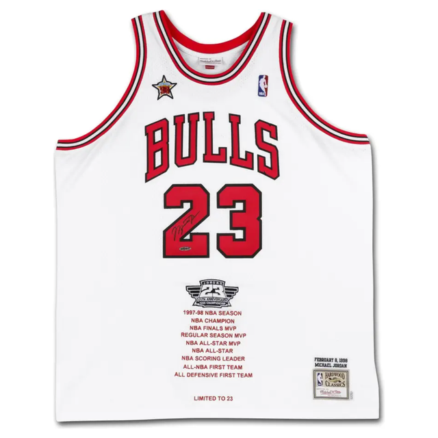 Michael Jordan Autographed Chicago Bulls 'Career Stats' Embroidered White Jersey UDA LE23
