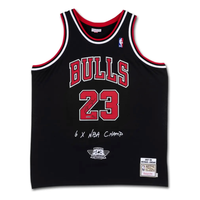 Michael Jordan Autographed Chicago Bulls '6x NBA Champ' Embroidered Black Jersey UDA LE 123