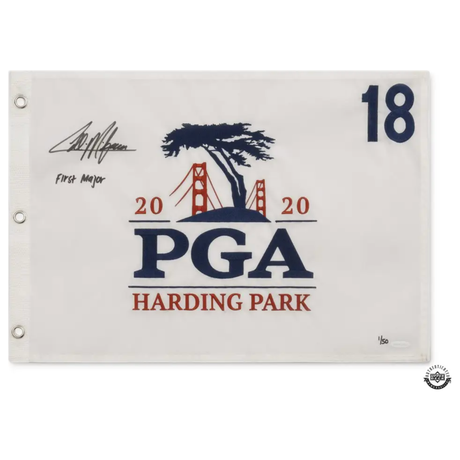 Collin Morikawa Autographed "1st Major" 2020 PGA Champ Flag UDA LE 50