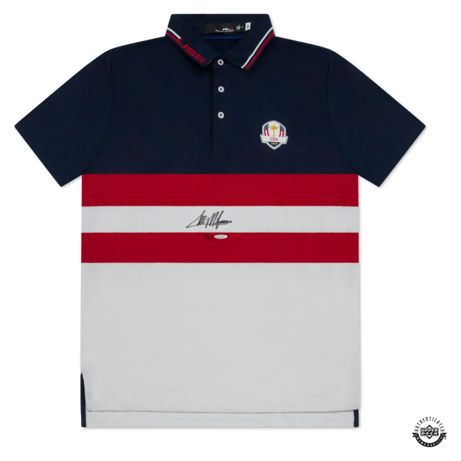 Collin Morikawa Autographed USA 2023 Ryder Cup Sunday Polo Shirt UDA LE 23