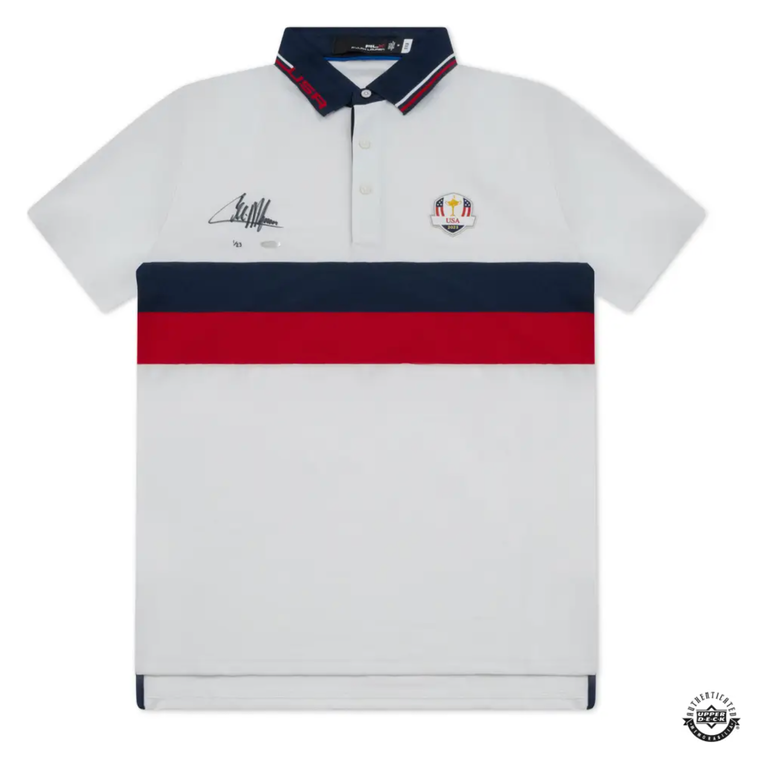 Collin Morikawa Autographed USA 2023 Ryder Cup Polo Shirt UDA LE 23