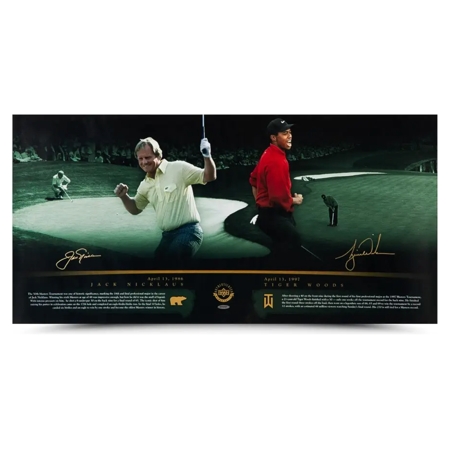 Tiger Woods / Jack Nicklaus Autographed "Masterful" 36" x 18" Photograph UDA