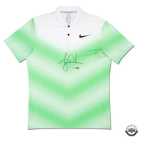 Tiger Woods Autographed Nike Green Stripe Pattern Polo Shirt UDA LE 25
