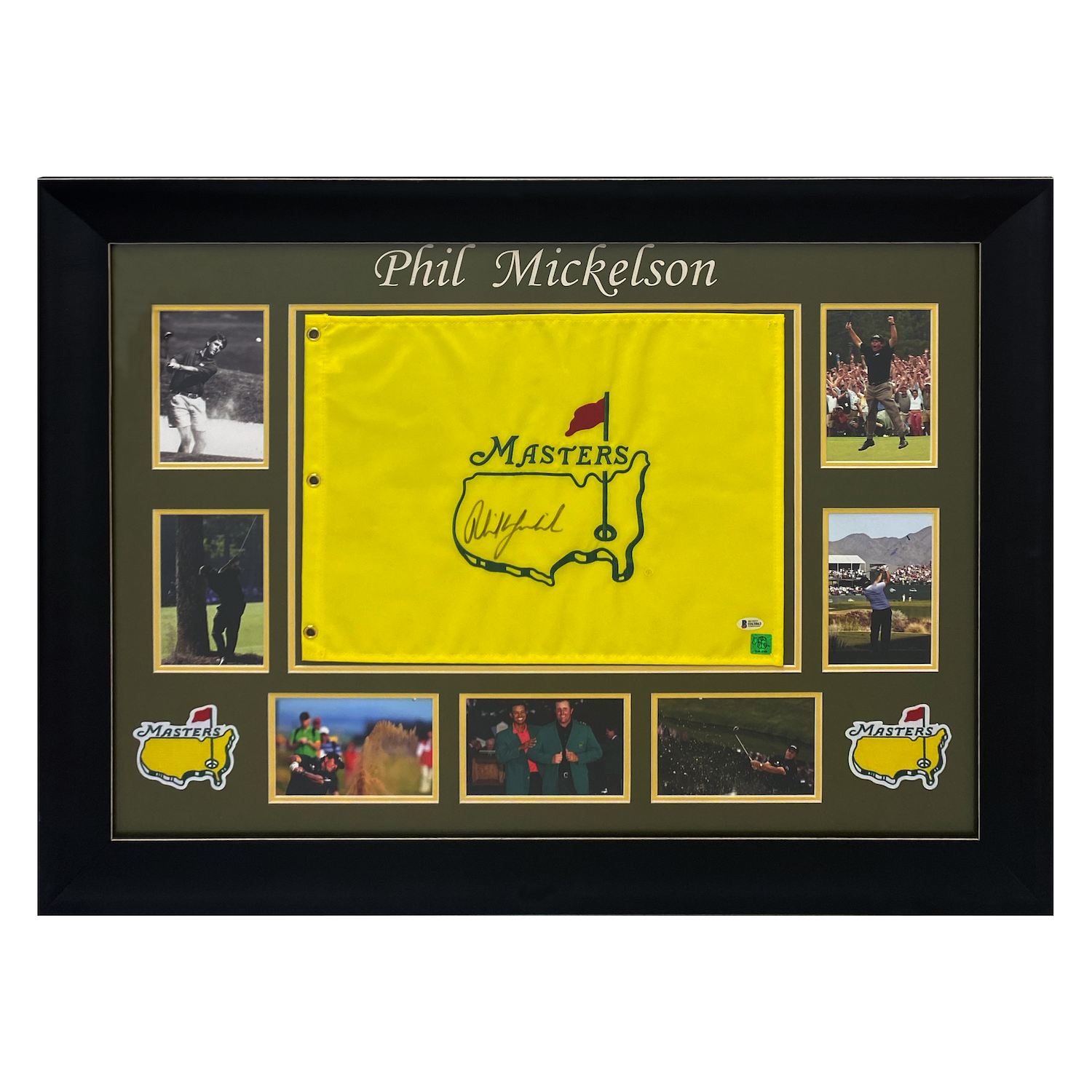 Phil Mickelson Autographed Masters Flag Custom 37" x 28" Framed Display w/ Photos Beckett