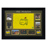Phil Mickelson Autographed Masters Flag Custom 37" x 28" Framed Display w/ Photos Beckett