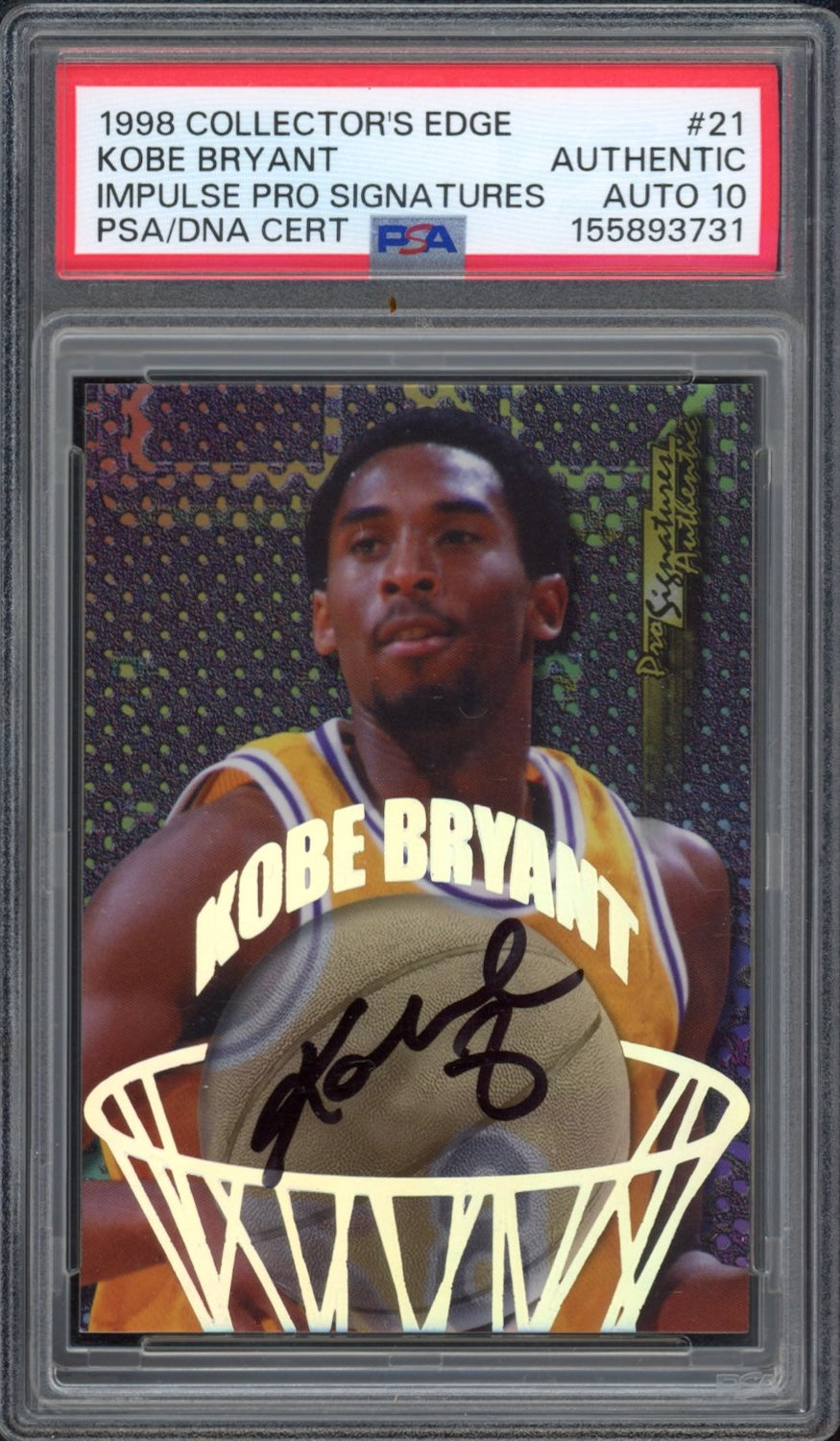 Kobe Bryant 1998 Collector's Edge Impulse Pro Signatures Card #21 PSA Auto 10