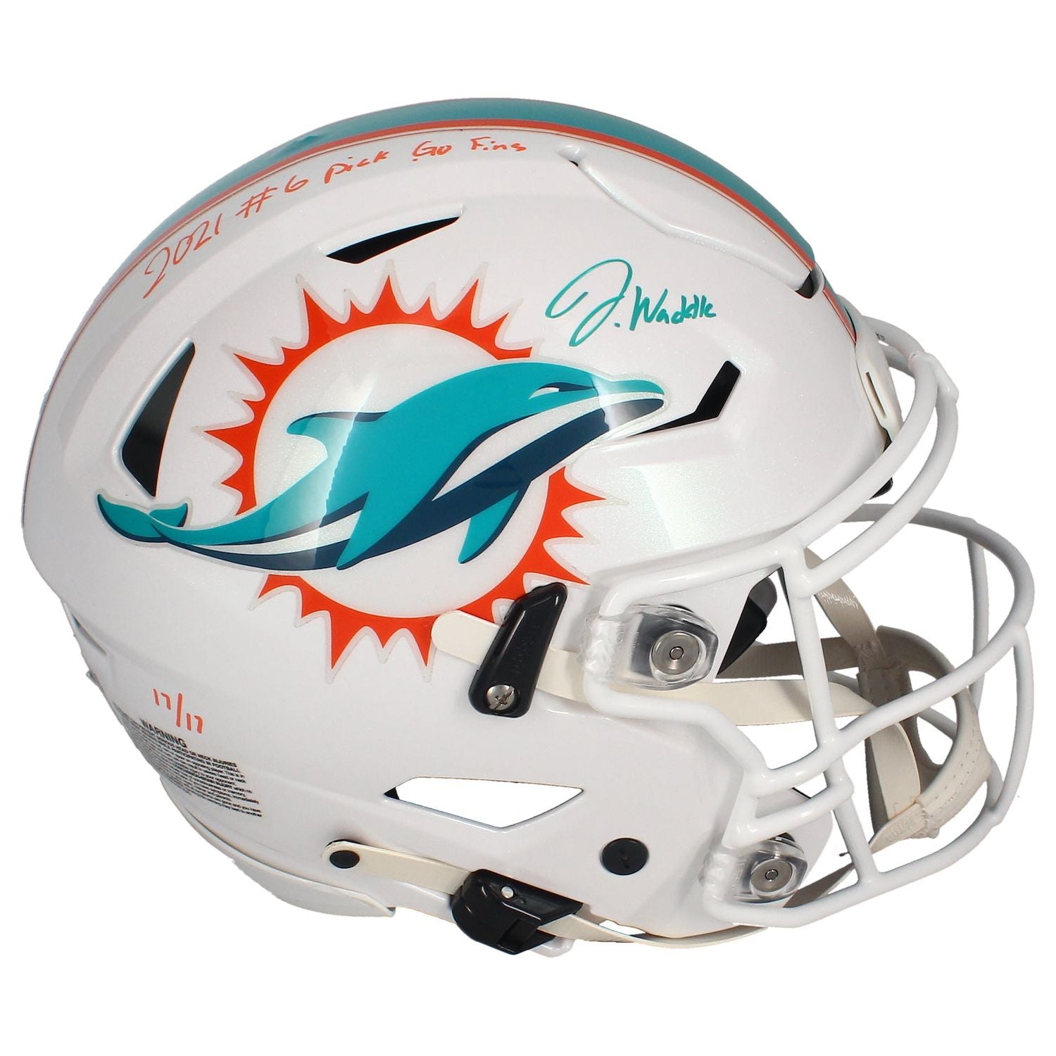 Jaylen Waddle Autographed Miami Dolphins "Go Fins" Authentic Speed Flex Helmet Fanatics LE 1/17