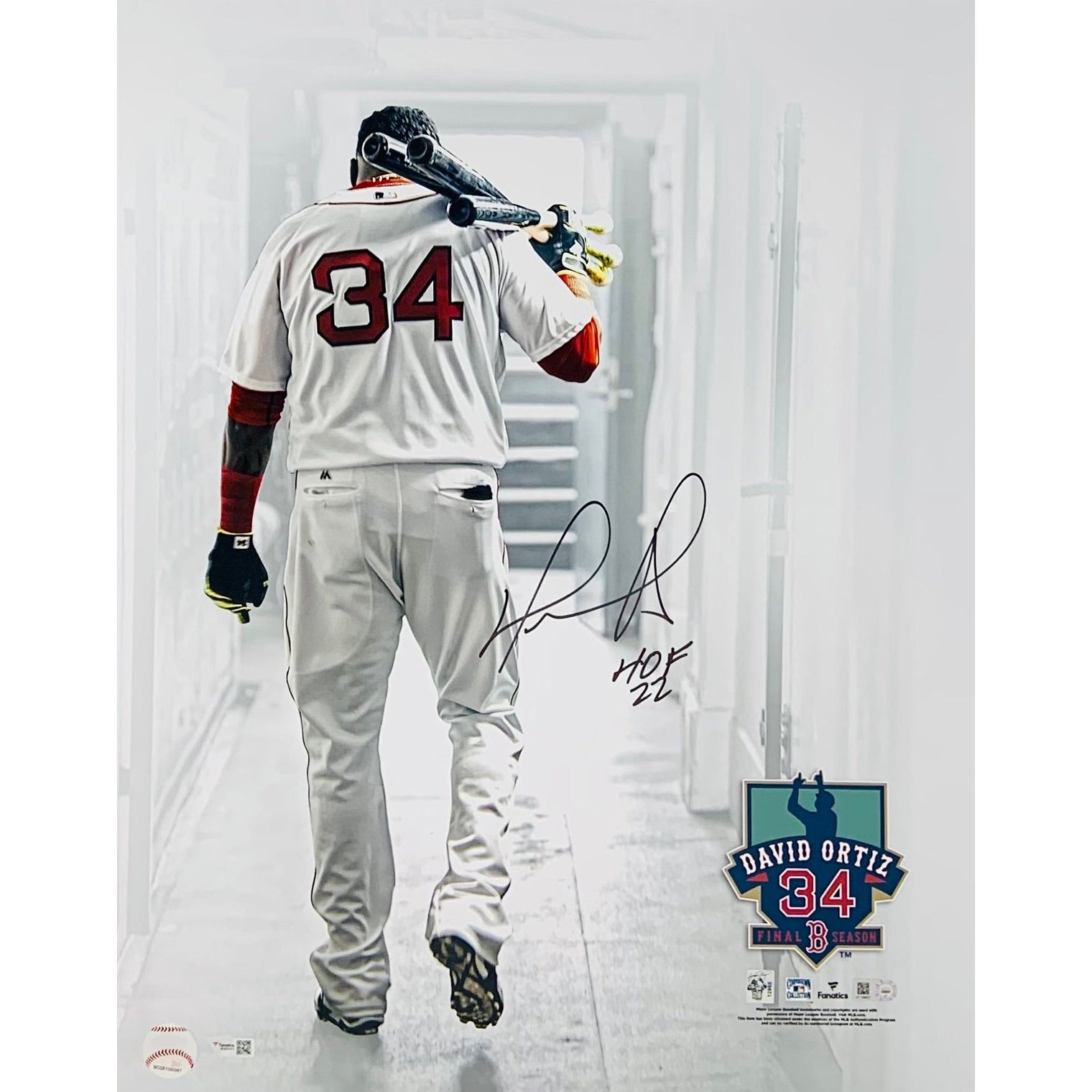DAVID ORTIZ Boston Red Sox Autographed 16" x 20" White Tunnel Photograph with "HOF 22" Inscription FANATICS