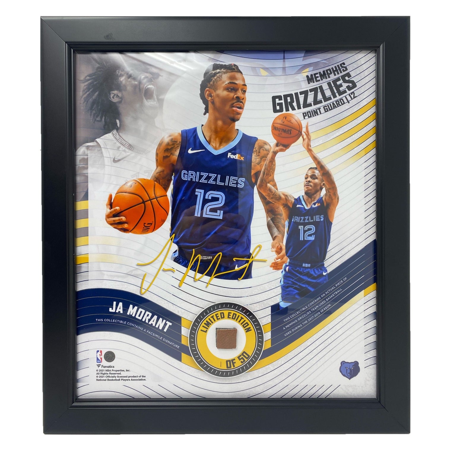 JA MORANT Memphis Grizzlies Framed 15 x 17 Game Used Basketball Collage LE 1/50