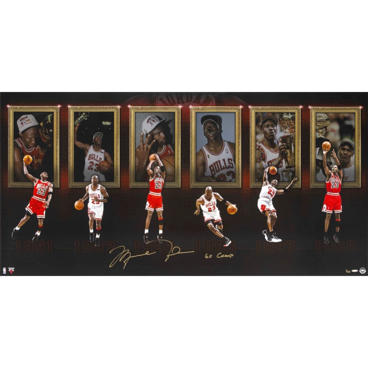 Michael Jordan Autographed "6x Champ" Chicago Bulls 60" x 30" Photo UDA LE 1/123