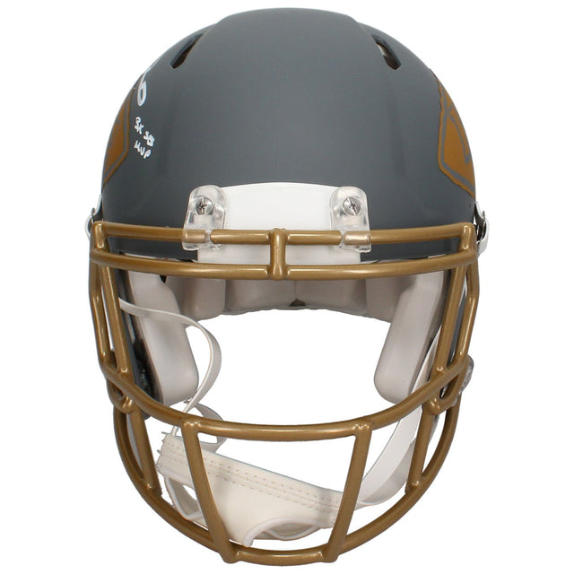 Patrick Mahomes Autographed Kansas City Chiefs "3X SB MVP" Slate Authentic Speed Helmet Beckett