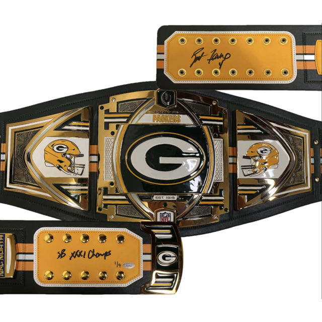 Brett Favre Autographed "SB XXXI Champs" Packers WWE Belt Beckett LE 1/4