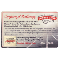 Brett Favre Autographed "SB XXXI Champs" Packers WWE Belt Beckett LE 1/4