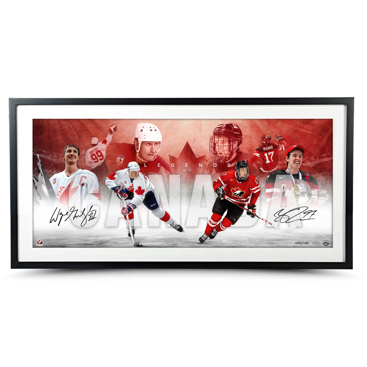 Wayne Gretzky and Connor McDavid Autographed Framed “Legends of Canada” 42x18 Framed Photo UDA